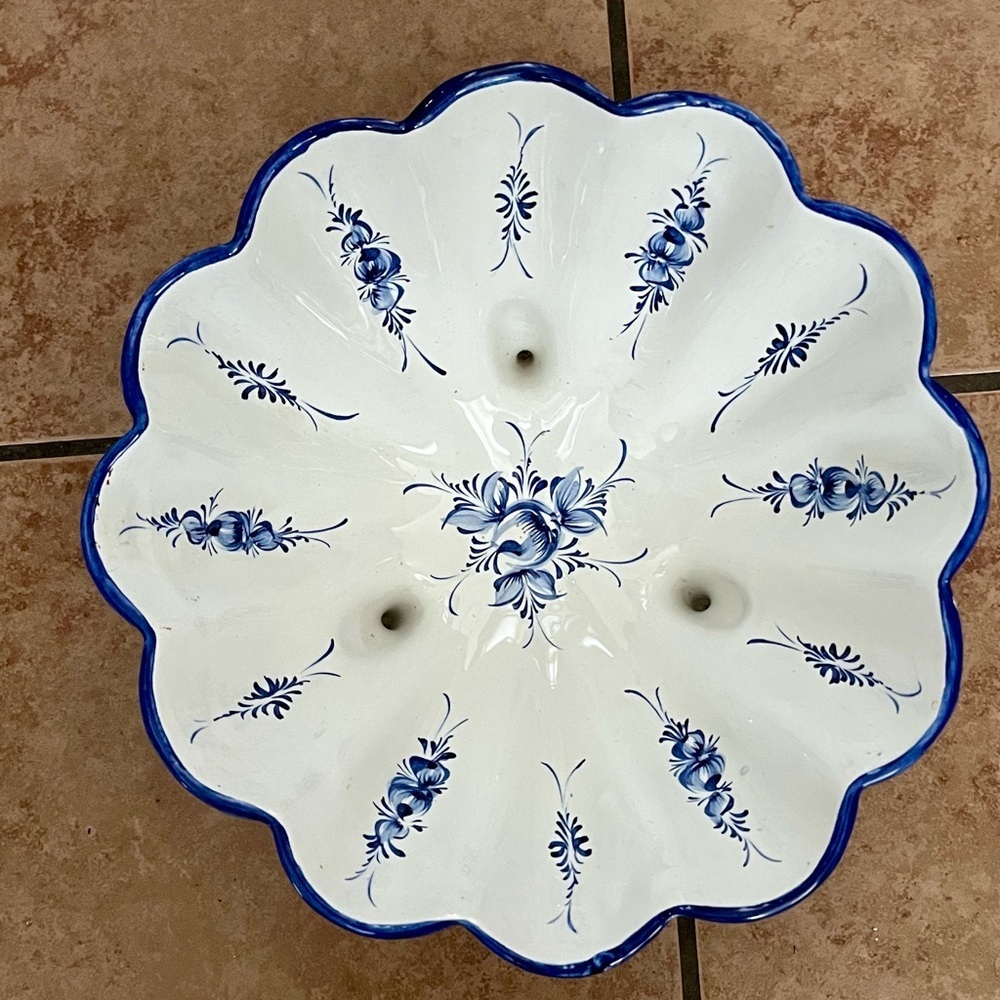 Hand Painted Footed Blue/white Ceramic Bowl Portuguese - Picture 10 of 11